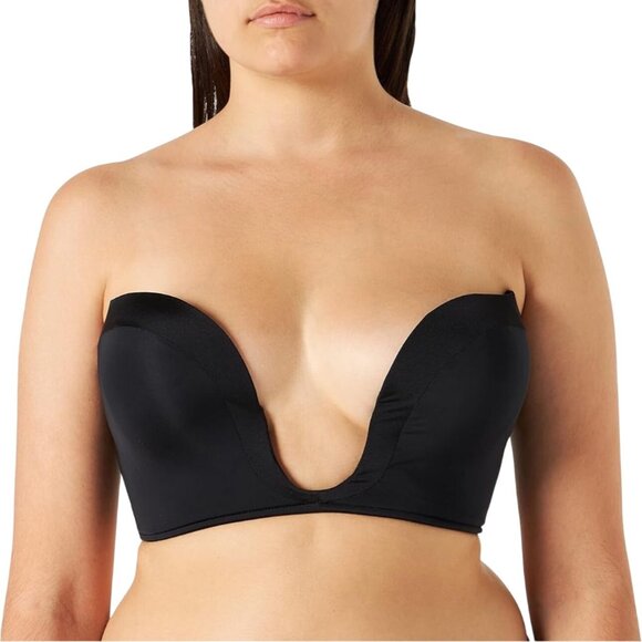 Wonderbra Women Black Strapless U-Plunge Deep V Bra 32DD  With Tags - Picture 2 of 12